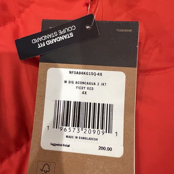 NEW The North Face Big Aconcagua 3 Jacket Puffer 600 Fill Men 4X Fiery Red - Picture 7 of 11